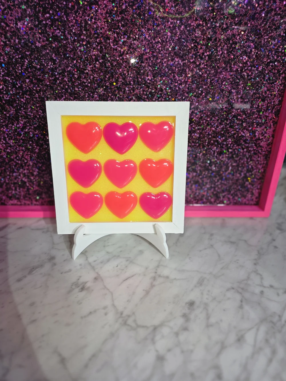 Bright Pink Heart Wall Accent with White Frame
